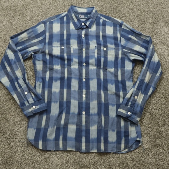 Polo Ralph Lauren Shirt Mens L vintage Patchwork linen statement camp - Picture 1 of 11